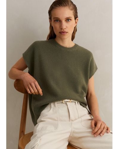 ME+EM Lofty Cashmere Relaxed Curved Hem Sweater Vest - Green