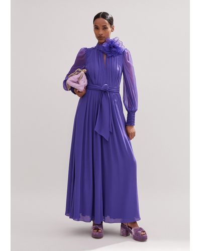 ME+EM Silk Full-length Dress With Corsage + Belt - Purple