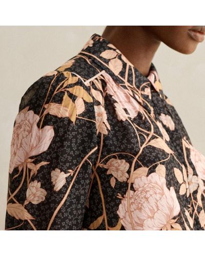 ME+EM Silk Cotton Romantic Rose Print Shirt - Brown