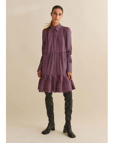 ME+EM Digital Dot Print Short Swing Shirt Dress + Belt - Purple