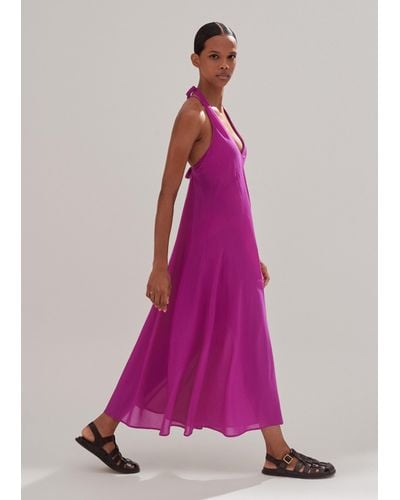 ME+EM Sheer Halterneck Maxi Slip Dress - Pink