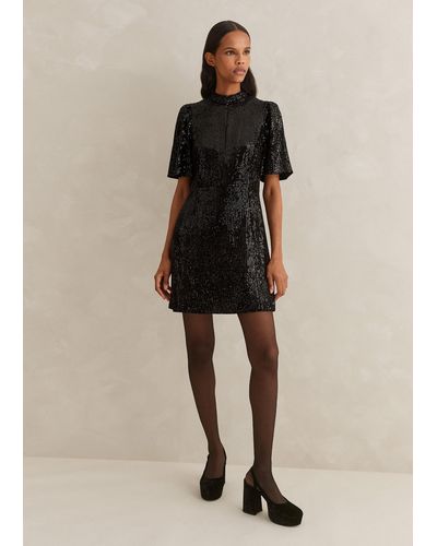 ME+EM Silk-blend Velvet Sequin Mini Shift Dress - Black