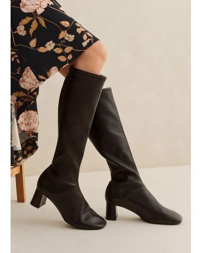 ME+EM Knee High Stretch Leather Boot - Brown