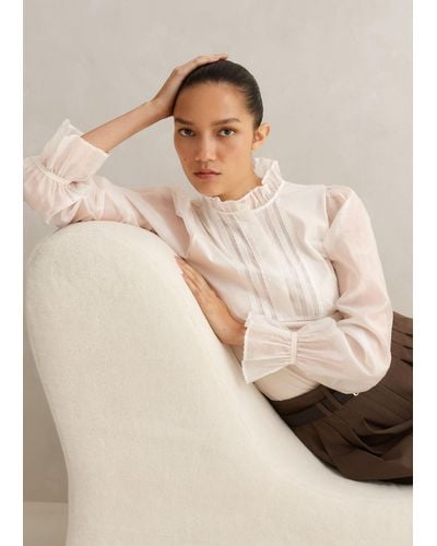 ME+EM Frill Neck Scallop Detail Layering Blouse - Natural