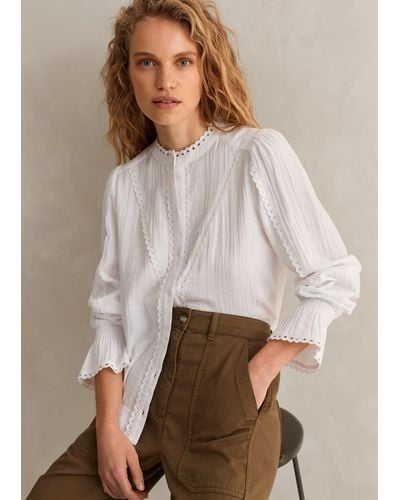 ME+EM Cheesecloth Broderie Trim Blouse - Gray