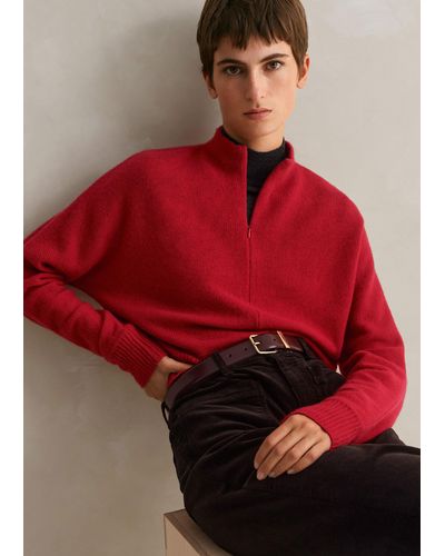 ME+EM Ultra-soft Lofty Cashmere Cropped Sweater - Red