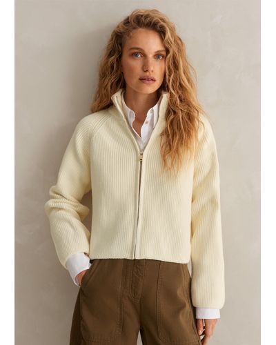 ME+EM Chunky Cotton Rib Zip Through Cardigan - Natural