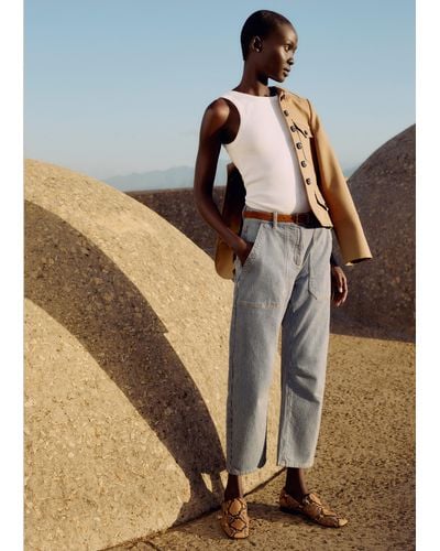 ME+EM Cotton Indigo Stripe Engineered-leg Trouser - Multicolour