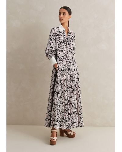 ME+EM Lace Flower Print Shirt Maxi Dress + Belt - Natural