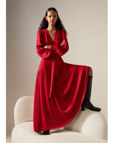 ME+EM Silk Statement V-neck Maxi Dress + Belt - Red