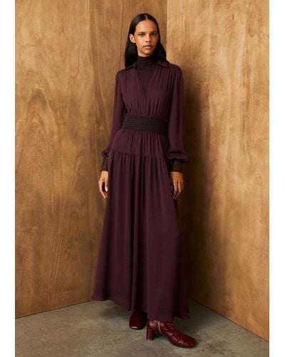 ME+EM Silk Contrast Detail Maxi Dress - Purple