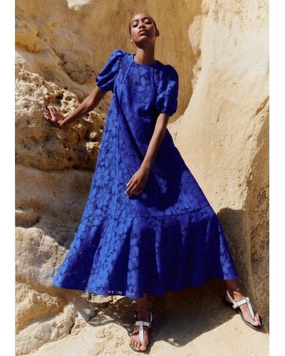 ME+EM Statement Guipure Lace Maxi Dress - Blue