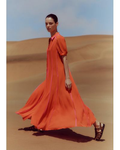 ME+EM Silk Short Sleeve Maxi Dress + Belt - Orange