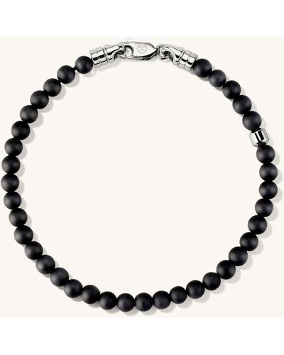 MEJURI 4mm Gemstone Beaded Bracelet Agate - Black