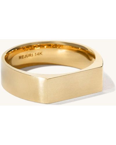 MEJURI Slim Rectangular Signet Ring Brushed Gold - Yellow