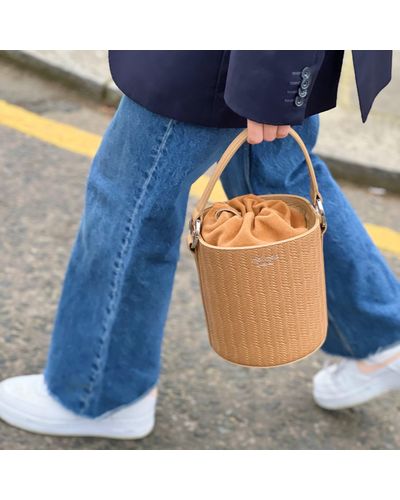 meli melo Santina Light Tan Woven Bucket Bag For Women - Blue