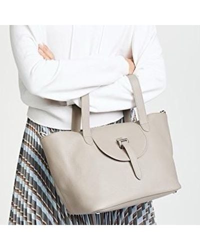 meli melo Thela Medium Taupe Grey Leather With Zip Closure Tote Bag For Women