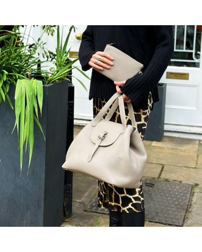 meli melo Thela Taupe Grey Leather Tote Bag For Women