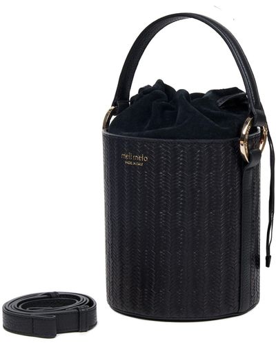 meli melo Santina Black Woven Bucket Bag For Women