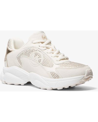 Michael Kors Sami Embellished Scuba And Leather Trainer - White