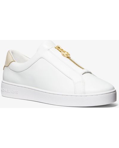 MICHAEL Michael Kors Keaton Leather Zip-up Trainer - White