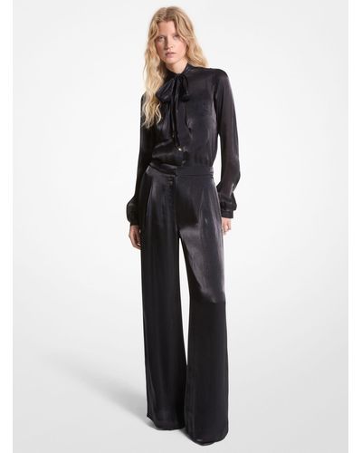 Michael Kors Metallic Crinkled Double Georgette Wide-leg Trousers - Multicolour