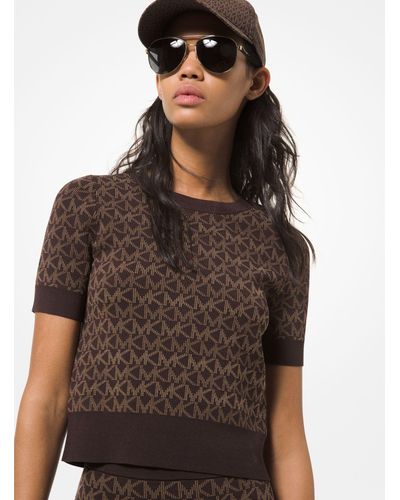 Michael Kors Stretch Logo Jacquard Short-sleeve Jumper - Brown