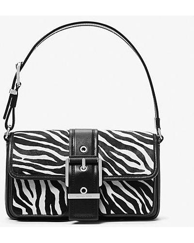 Michael Kors Mk Colby Medium Zebra Print Calf Hair Shoulder Bag - Black