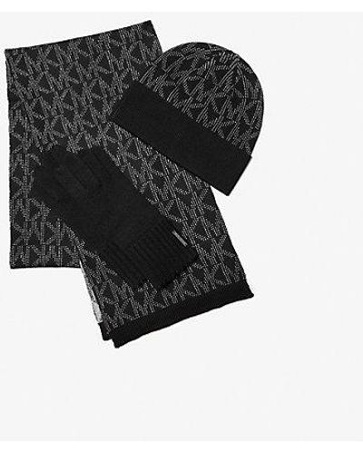 Michael Kors Metallic Logo Jacquard Beanie And Scarf Gift Set - Black