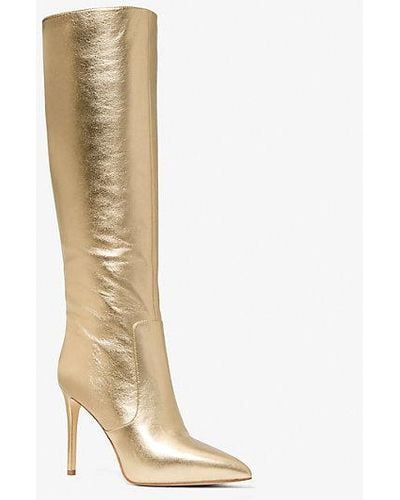 Michael Kors Mk Rue Metallic Leather Knee Boot - White