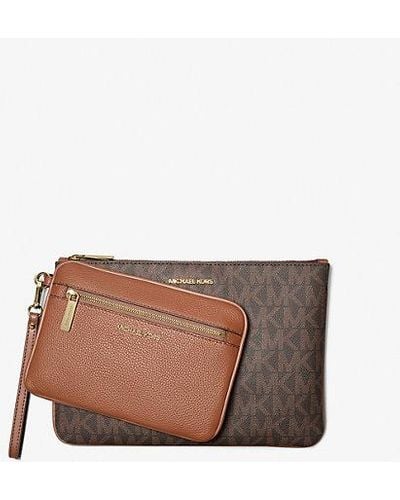 Michael Kors Jet Set Large Signature Logo And Leather 2-in-1 Travel Pouch - Brown