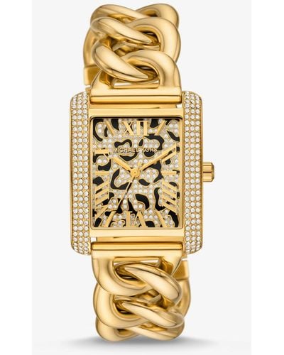 Michael Kors Pavé-Armbanduhr Mini Emery Im Goldton Mit Tiermotiv Und Panzerkettenarmband - Mettallic