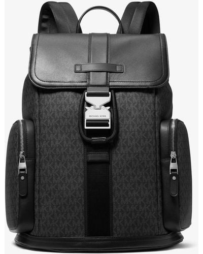 Michael Kors Mk Hudson Signature Logo And Leather Cargo Backpack - Black