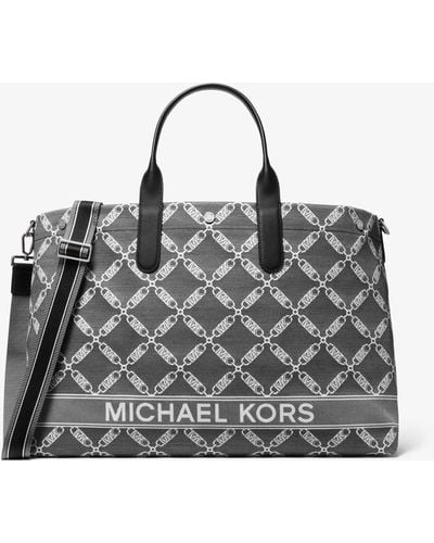 Michael Kors Mk Hudson Oversized Empire Logo Jacquard Tote Bag - Grey