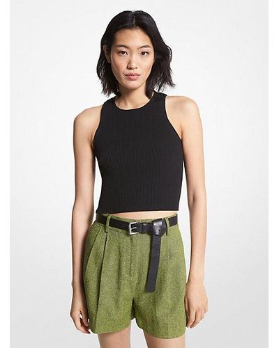 Michael Kors Mk Ribbed Recycled Viscose Blend Cropped Tank Top - Green