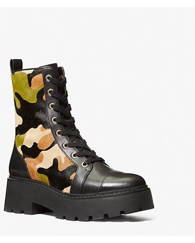 Michael Kors Blake Camouflage Print Calf Hair Combat Boot - Black
