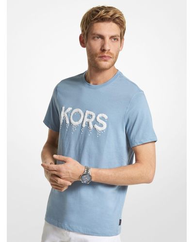 Michael Kors T-shirt en coton imprimé avec logo - Bleu