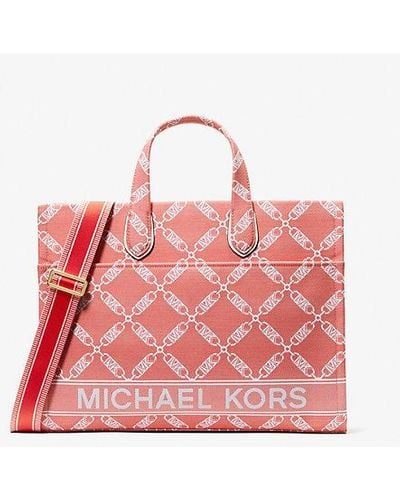 MICHAEL Michael Kors Gigi Large Empire Logo Jacquard Tote Bag - Pink