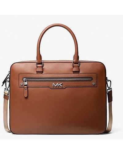 Michael Kors Varick Large Leather Briefcase - Brown