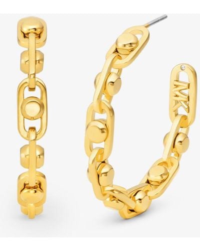 Michael Kors Mk Astor Medium Precious Metal-Plated Brass Link Hoop Earrings - Metallic