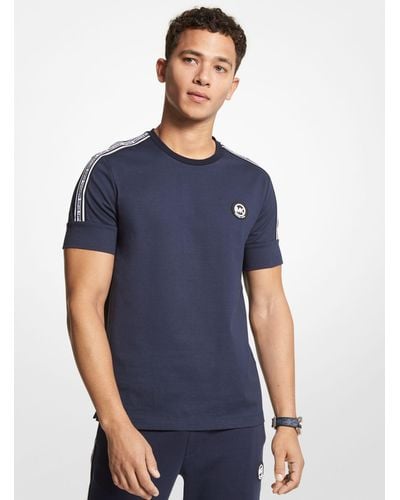 Michael Kors T-shirt en jersey de coton avec bande à logos - Bleu