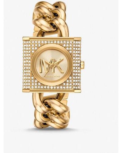 Michael Kors Mini Lock Pavé Gold-tone Chain Watch - Metallic