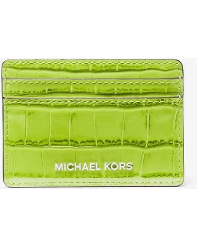 MICHAEL Michael Kors Mk Jet Set Small Crocodile Embossed Leather Card Case - Green