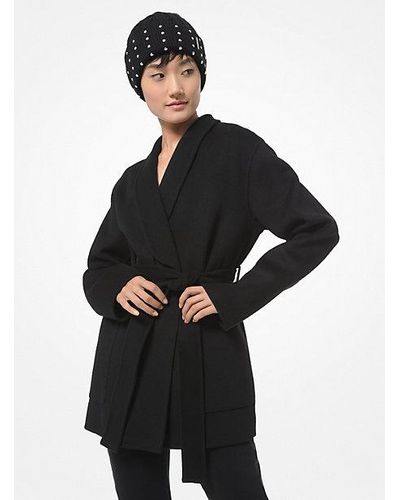 Michael Kors Mk Wool Blend Wrap Coat - Black