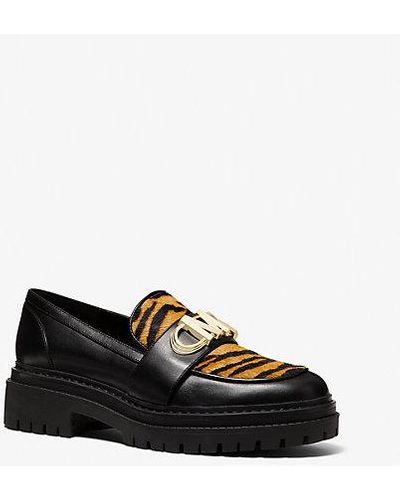 Michael Kors Parker Tiger Print Calf Hair And Leather Loafer - Black