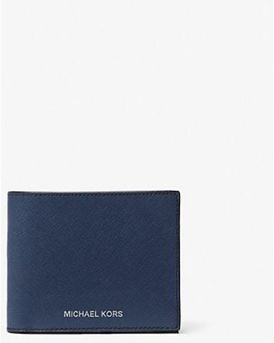Michael Kors Harrison Saffiano Leather Billfold Wallet With Passcase - Blue