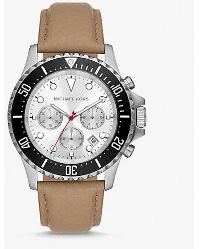 Michael Kors Oversized Everest Silver-tone And Leather Watch - Multicolour