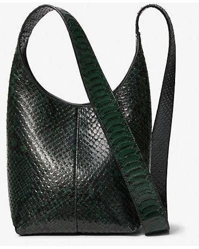 Michael Kors Dede Mini Python Embossed Leather Hobo Bag - Black