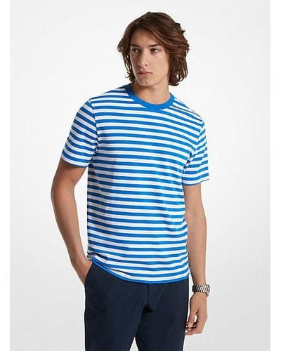Michael Kors Mk Striped Pima Cotton T-Shirt - Blue