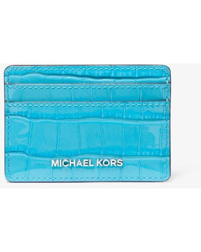 Michael Kors Jet Set Small Crocodile Embossed Leather Card Case - Blue